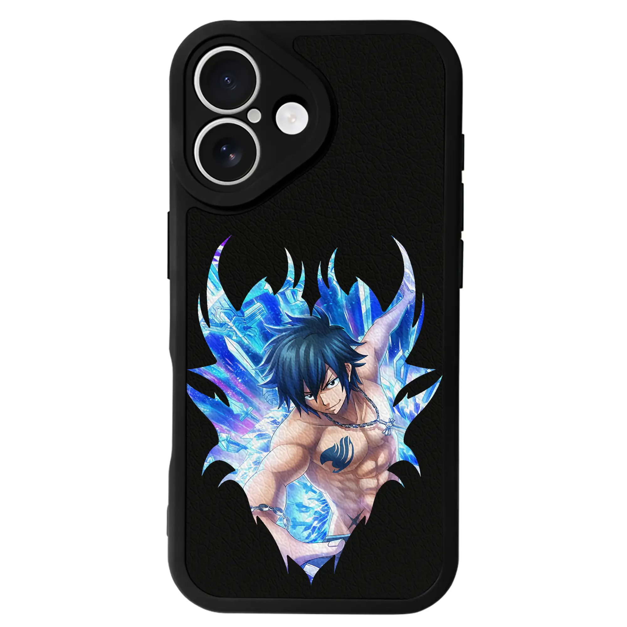 フェアリーテイル グッズ グレイ・フルバスター - IPhone 16シリーズ対応 ・ シリコンスマホケース ・ レザー調 ・ 高精度フィット ・ 耐衝撃 ・ ワイヤレス充電対応 ・ 精密カット